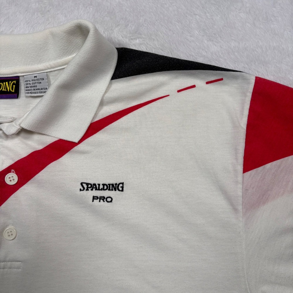 VTG 90s Spalding Polo Shirt Men M White Red Blue Geometric Colorblock Logo RARE - Picture 4 of 14